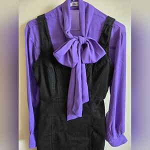 2/25 OBO - Suzie Shier - Purple Bow Blouse - S + White Riffle Sleeve Shirt